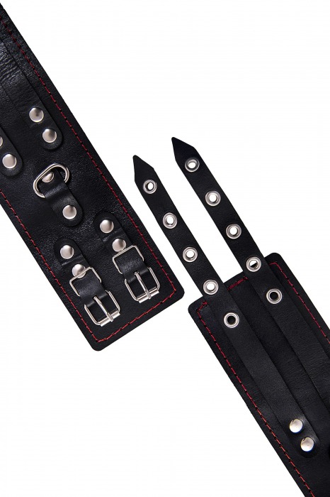 Черные кожаные оковы с двумя ремнями и контрастной строчкой - Pecado - купить с доставкой в Сергиевом Посаде