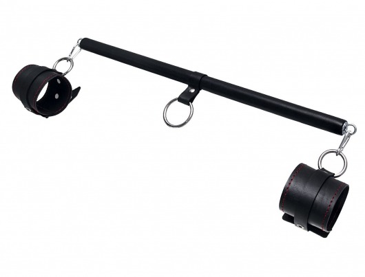 Черная распорка для ног с кожаными манжетами - Pecado - купить с доставкой в Сергиевом Посаде