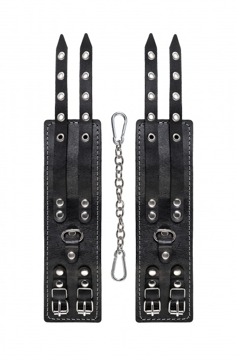 Черные кожаные оковы с двумя ремнями и красной подкладкой - Pecado - купить с доставкой в Сергиевом Посаде
