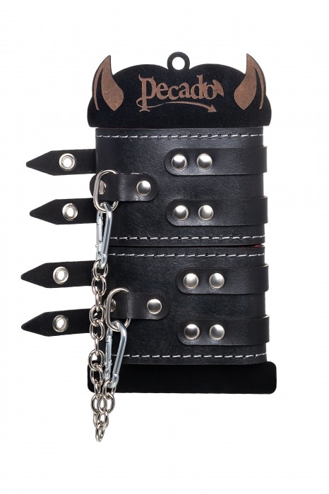 Черные кожаные оковы с двумя ремнями и красной подкладкой - Pecado - купить с доставкой в Сергиевом Посаде