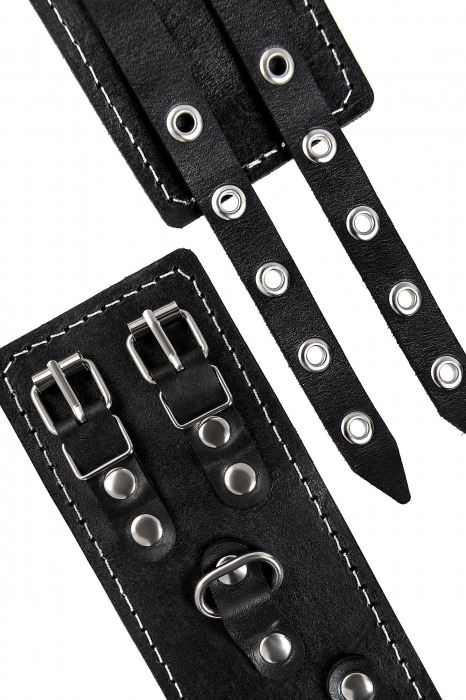 Черные кожаные оковы с двумя ремнями и красной подкладкой - Pecado - купить с доставкой в Сергиевом Посаде