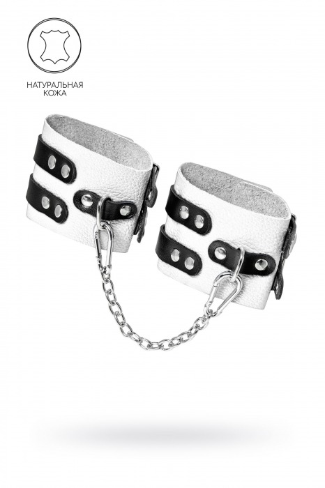 Бело-черные оковы с двумя ремешками и люверсами - Pecado - купить с доставкой в Сергиевом Посаде
