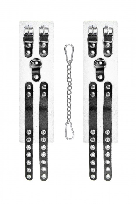 Бело-черные оковы с двумя ремешками и люверсами - Pecado - купить с доставкой в Сергиевом Посаде