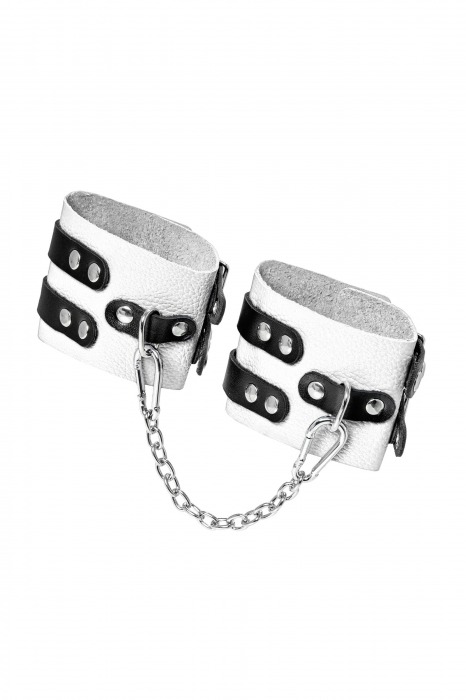 Бело-черные оковы с двумя ремешками и люверсами - Pecado - купить с доставкой в Сергиевом Посаде