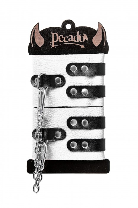 Бело-черные оковы с двумя ремешками и люверсами - Pecado - купить с доставкой в Сергиевом Посаде