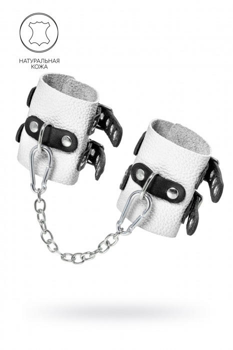 Бело-черные наручники с двумя ремешками и люверсами - Pecado - купить с доставкой в Сергиевом Посаде