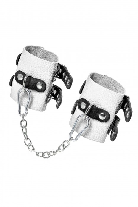 Бело-черные наручники с двумя ремешками и люверсами - Pecado - купить с доставкой в Сергиевом Посаде