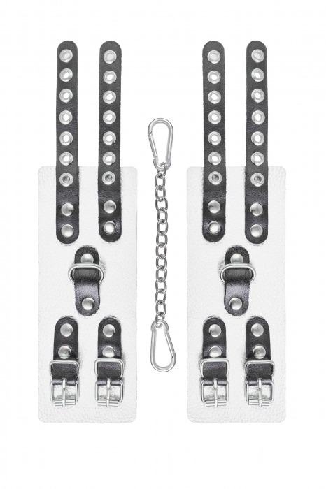 Бело-черные наручники с двумя ремешками и люверсами - Pecado - купить с доставкой в Сергиевом Посаде