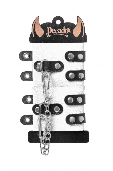 Бело-черные наручники с двумя ремешками и люверсами - Pecado - купить с доставкой в Сергиевом Посаде
