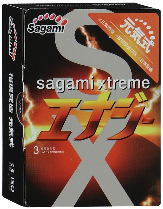 Презервативы Sagami Xtreme ENERGY с ароматом энергетика - 3 шт. - Sagami - купить с доставкой в Сергиевом Посаде