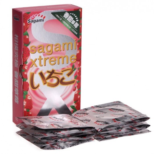 Презервативы Sagami Xtreme Strawberry c ароматом клубники - 10 шт. - Sagami - купить с доставкой в Сергиевом Посаде