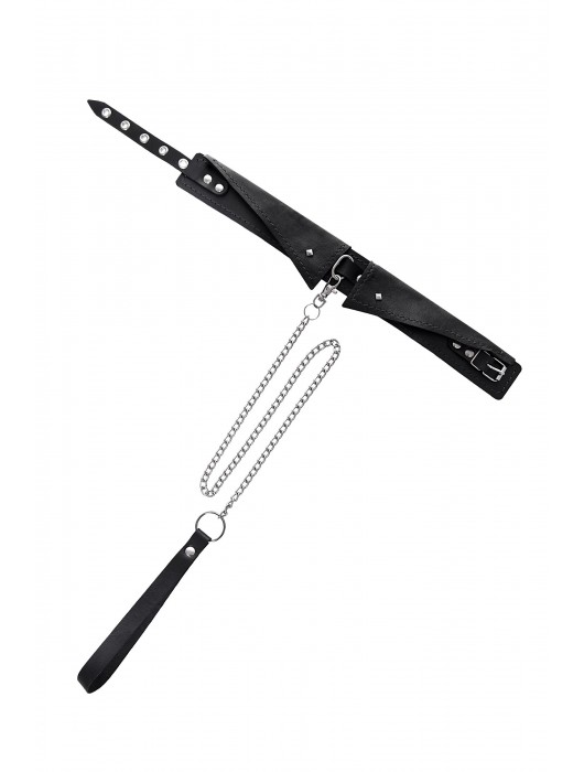 Черный кожаный ошейник-воротник с поводком - Pecado - купить с доставкой в Сергиевом Посаде