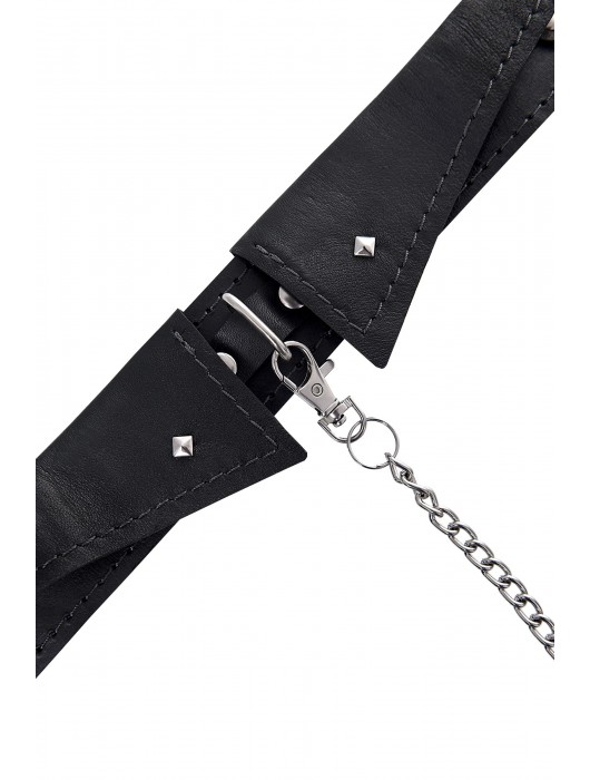 Черный кожаный ошейник-воротник с поводком - Pecado - купить с доставкой в Сергиевом Посаде