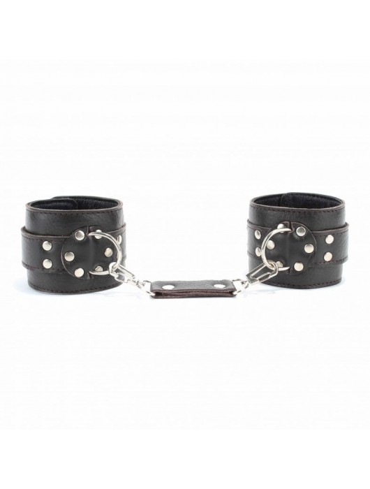 Коричневые оковы из мягкой кожи на металлической цепочке - БДСМ Арсенал - купить с доставкой в Сергиевом Посаде