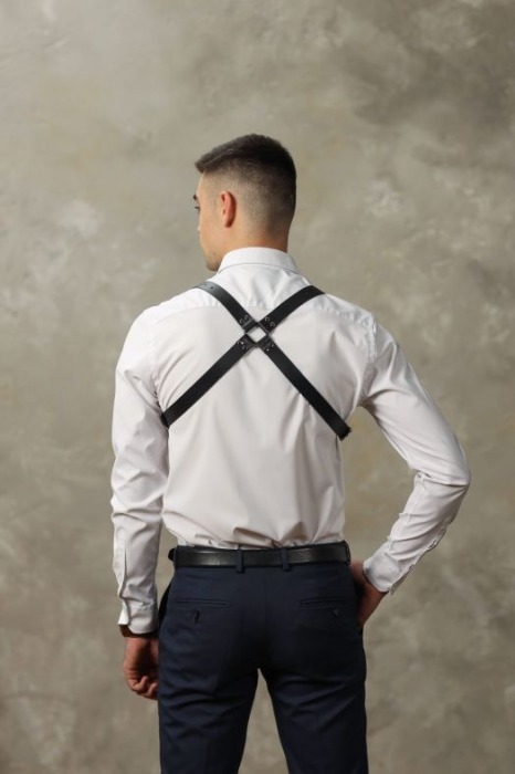 Черная мужская кожаная портупея №4 - БДСМ Арсенал - купить с доставкой в Сергиевом Посаде