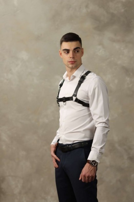 Черная мужская кожаная портупея №4 - БДСМ Арсенал - купить с доставкой в Сергиевом Посаде