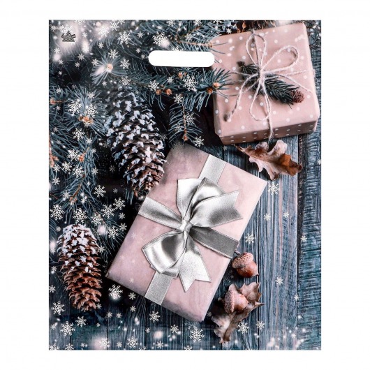 Новогодний пакет с принтом в виде подарков и вырубной ручкой (45х38 см) - Сима-Ленд - купить с доставкой в Сергиевом Посаде