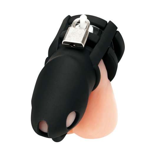 Черная клетка для пениса Silicone Small 2 in Cock Cage With Ball Divider - BlueLine - купить с доставкой в Сергиевом Посаде