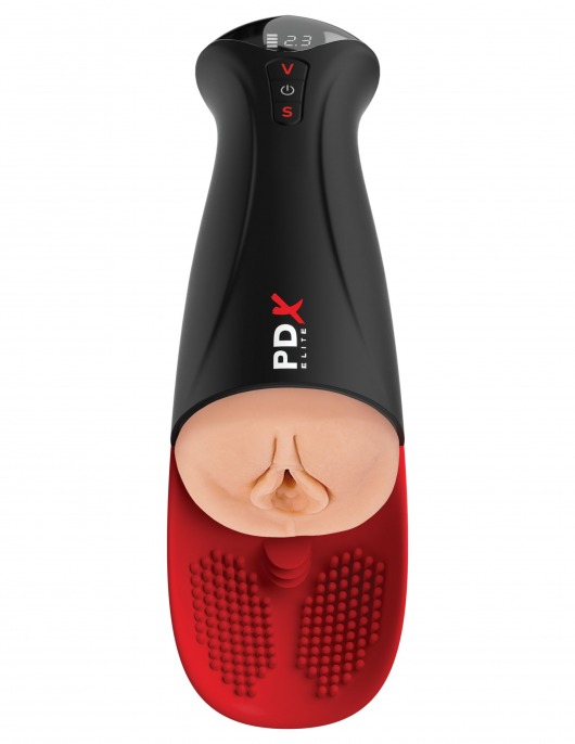 Телесный мастурбатор-вагина в черной колбе с вибрацией Fuck-O-Matic Pro XL - Pipedream - в Сергиевом Посаде купить с доставкой