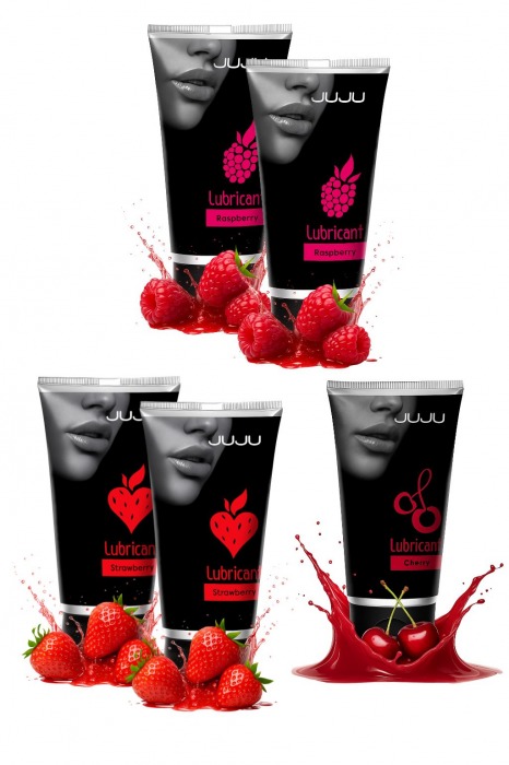Набор из 5 съедобных лубрикантов JUJU (клубника х 2, малина х 2, вишня) - JuJu - купить с доставкой в Сергиевом Посаде