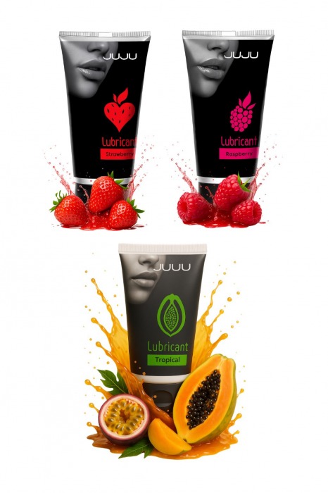 Набор из 3 съедобных лубрикантов JUJU (клубника, малина, тропические фрукты) - JuJu - купить с доставкой в Сергиевом Посаде