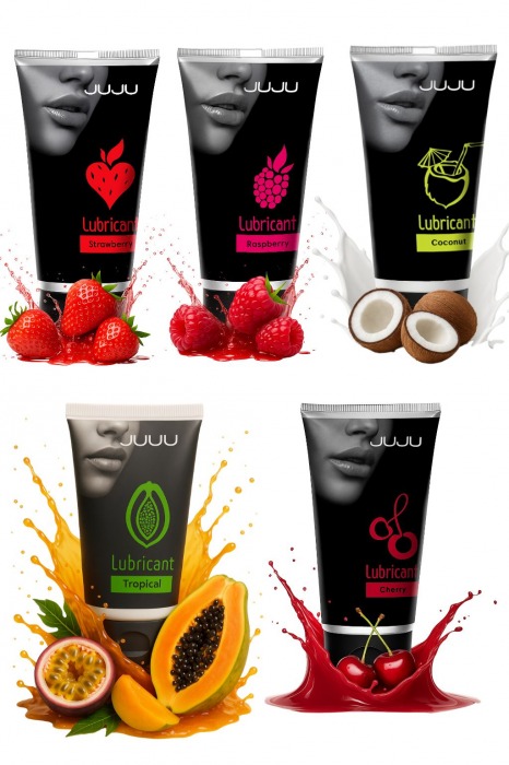 Набор из 5 съедобных лубрикантов JUJU (клубника, малина, тропические фрукты, вишня, кокос) - JuJu - купить с доставкой в Сергиевом Посаде