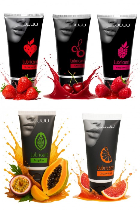 Набор из 5 съедобных лубрикантов JUJU (клубника, малина, тропические фрукты, вишня, грейпфрут) - JuJu - купить с доставкой в Сергиевом Посаде