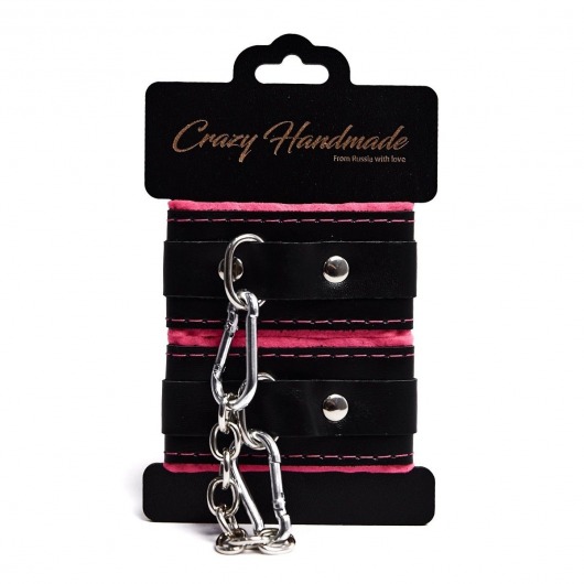 Черно-розовые скругленные наручники с мягкой подкладкой - Crazy Handmade - купить с доставкой в Сергиевом Посаде