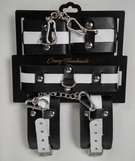 Набор фиксаторов из черной и белой натуральной кожи - Crazy Handmade - купить с доставкой в Сергиевом Посаде