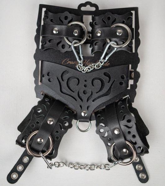 Черный ажурный кожаный набор фиксаций - Crazy Handmade - купить с доставкой в Сергиевом Посаде
