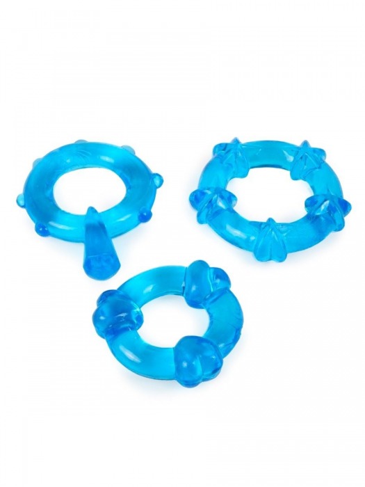 Набор из 3 синих эрекционных колец с различным рельефом - Erowoman-Eroman - в Сергиевом Посаде купить с доставкой