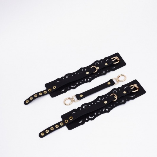 Черный кожаные оковы с узорами и золотистой фурнитурой - Crazy Handmade - купить с доставкой в Сергиевом Посаде