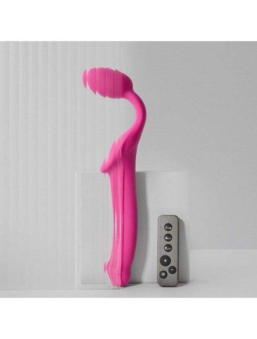 Ярко-розовый безремневой страпон Strap-on-me Vibrating Bendable Strap-On size XL - Strap-on-me - купить с доставкой в Сергиевом Посаде