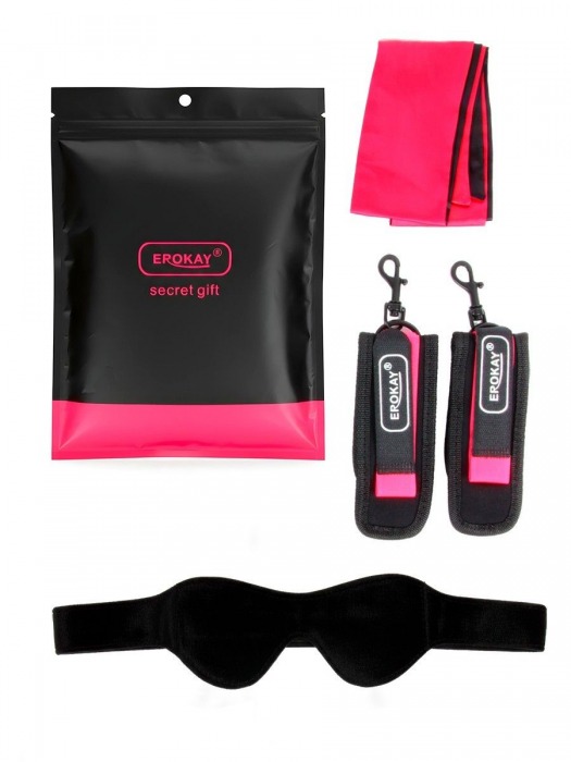 Черно-розовый эротический набор: маска, наручники и повязка - Erokay - купить с доставкой в Сергиевом Посаде