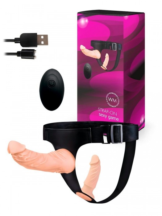 Женский страпон с 2 насадками, вибрацией и пультом ДУ - Erowoman-Eroman - купить с доставкой в Сергиевом Посаде