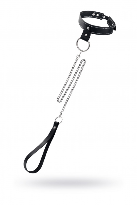 Черный узкий однослойный ошейник с серебристым поводком-цепочкой - Pecado - купить с доставкой в Сергиевом Посаде