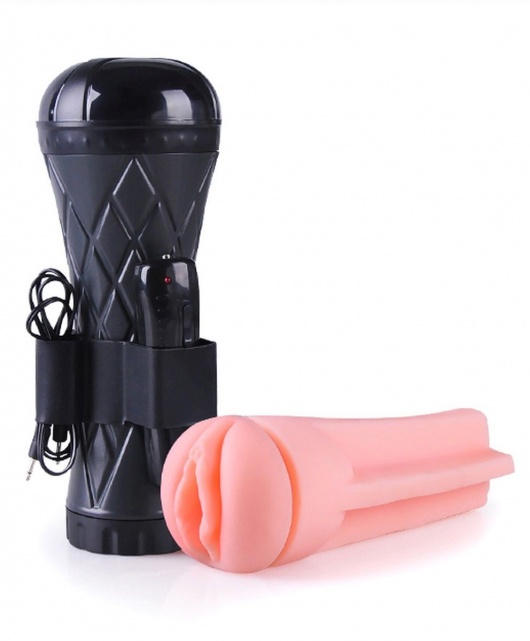 Телесный мастурбатор-вагина в черной колбе с вибрацией - Boys of Toys - в Сергиевом Посаде купить с доставкой