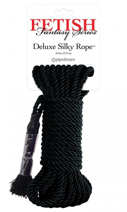 Черная веревка для фиксации Deluxe Silky Rope - 9,75 м. - Pipedream - купить с доставкой в Сергиевом Посаде