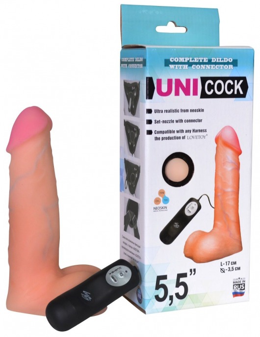 Фаллическая насадка Харнесс UNICOCK 5,5  с вибрацией - 17 см. - LOVETOY (А-Полимер) - купить с доставкой в Сергиевом Посаде