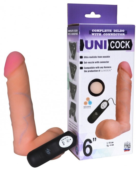 Фаллическая насадка Харнесс UNICOCK 6  с вибрацией - 18 см. - LOVETOY (А-Полимер) - купить с доставкой в Сергиевом Посаде