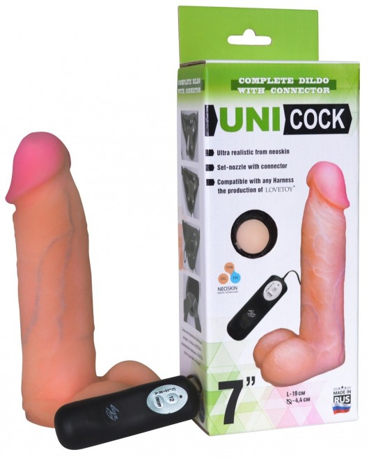 Фаллическая насадка Харнесс UNICOCK 7  с вибрацией - 19 см. - LOVETOY (А-Полимер) - купить с доставкой в Сергиевом Посаде