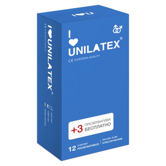 Классические презервативы Unilatex Natural Plain - 12 шт. + 3 шт. в подарок - Unilatex - купить с доставкой в Сергиевом Посаде