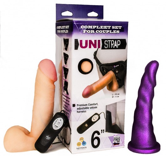 Вибрострапон с двумя насадками UniStrap - 18 и 18 см. - LOVETOY (А-Полимер) - купить с доставкой в Сергиевом Посаде