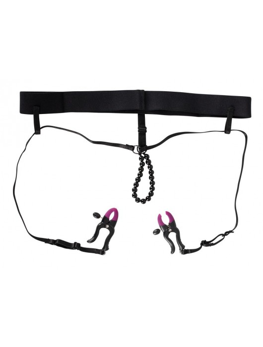 Трусики с зажимами для половых губ и бусинками для массажа промежности - Orion - купить с доставкой в Сергиевом Посаде