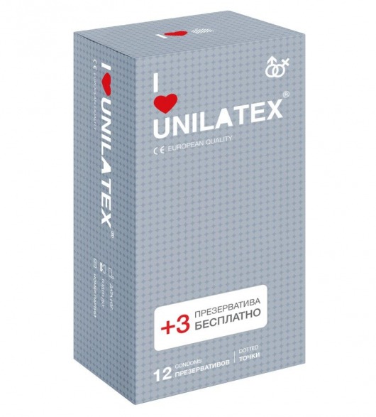 Презервативы с точками Unilatex Dotted - 12 шт. + 3 шт. в подарок - Unilatex - купить с доставкой в Сергиевом Посаде