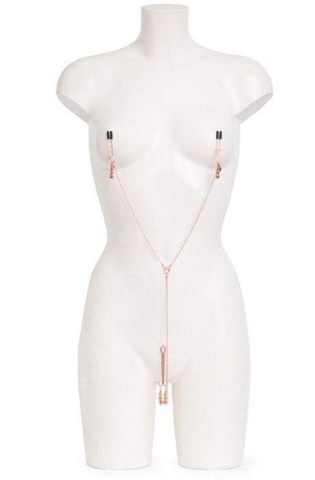 Золотистые зажимы для сосков и клитора All Sensation Nipple and Clitoral Chain - Fifty Shades of Grey - купить с доставкой в Сергиевом Посаде