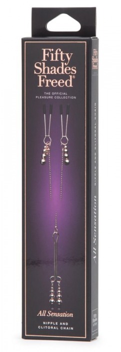 Золотистые зажимы для сосков и клитора All Sensation Nipple and Clitoral Chain - Fifty Shades of Grey - купить с доставкой в Сергиевом Посаде
