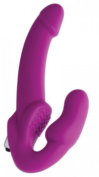 Ярко-розовый безремневой вибрострапон Evoke Vibrating Strapless Silicone Strap-on Dildo - XR Brands - купить с доставкой в Сергиевом Посаде