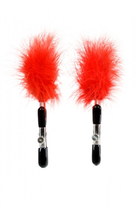 Зажимы для сосков с красным пухом Theatre - ToyFa - купить с доставкой в Сергиевом Посаде