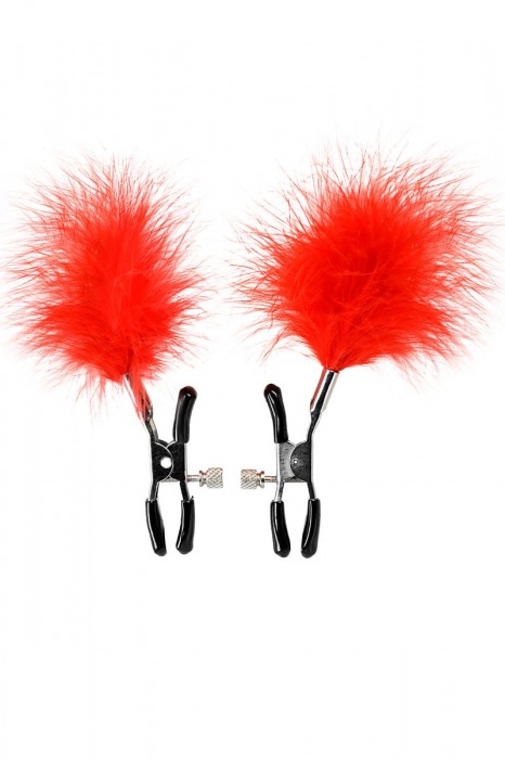 Зажимы для сосков с красным пухом Theatre - ToyFa - купить с доставкой в Сергиевом Посаде